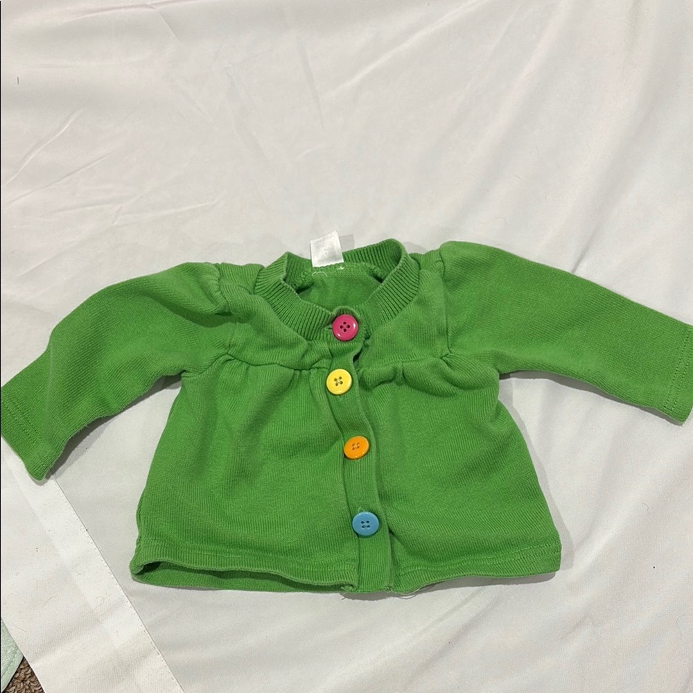 Vibrant Green Baby Cardigan with Colorful Buttons